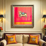 Brass Nandi Pink Silk Wall Frame – A Sacred Symbol of Devotion and Strength- customize with other idols on this frame