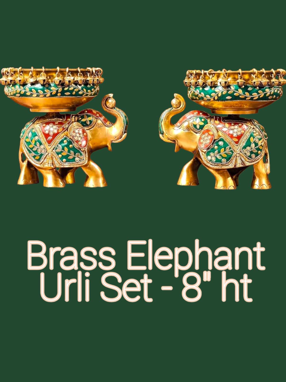 Elephant Urli Bowl with Stone Cladding – Handcrafted Brass Décor | Traditional Indian Centerpiece for Festive & Luxury Home Styling