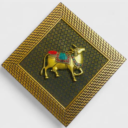 Low stock alert, Brass Nandi Diamond Wall Frame – A Sacred Symbol of Devotion and Strength
