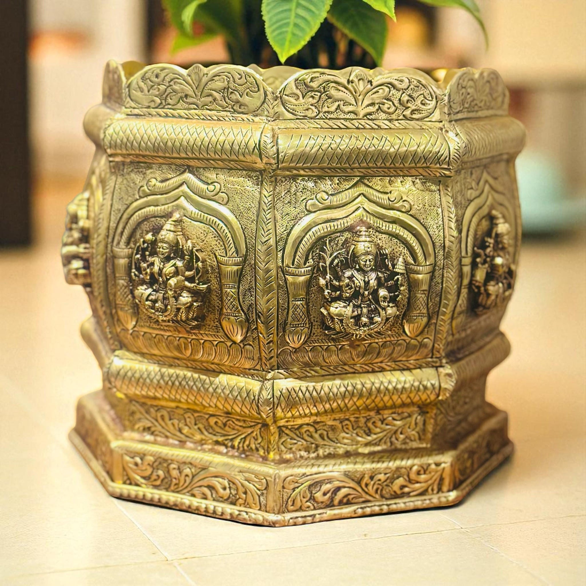 Handcrafted Brass Ashtalakshmi Planter – Temple Inspired Indian Décor | Luxury Spiritual Centerpiece