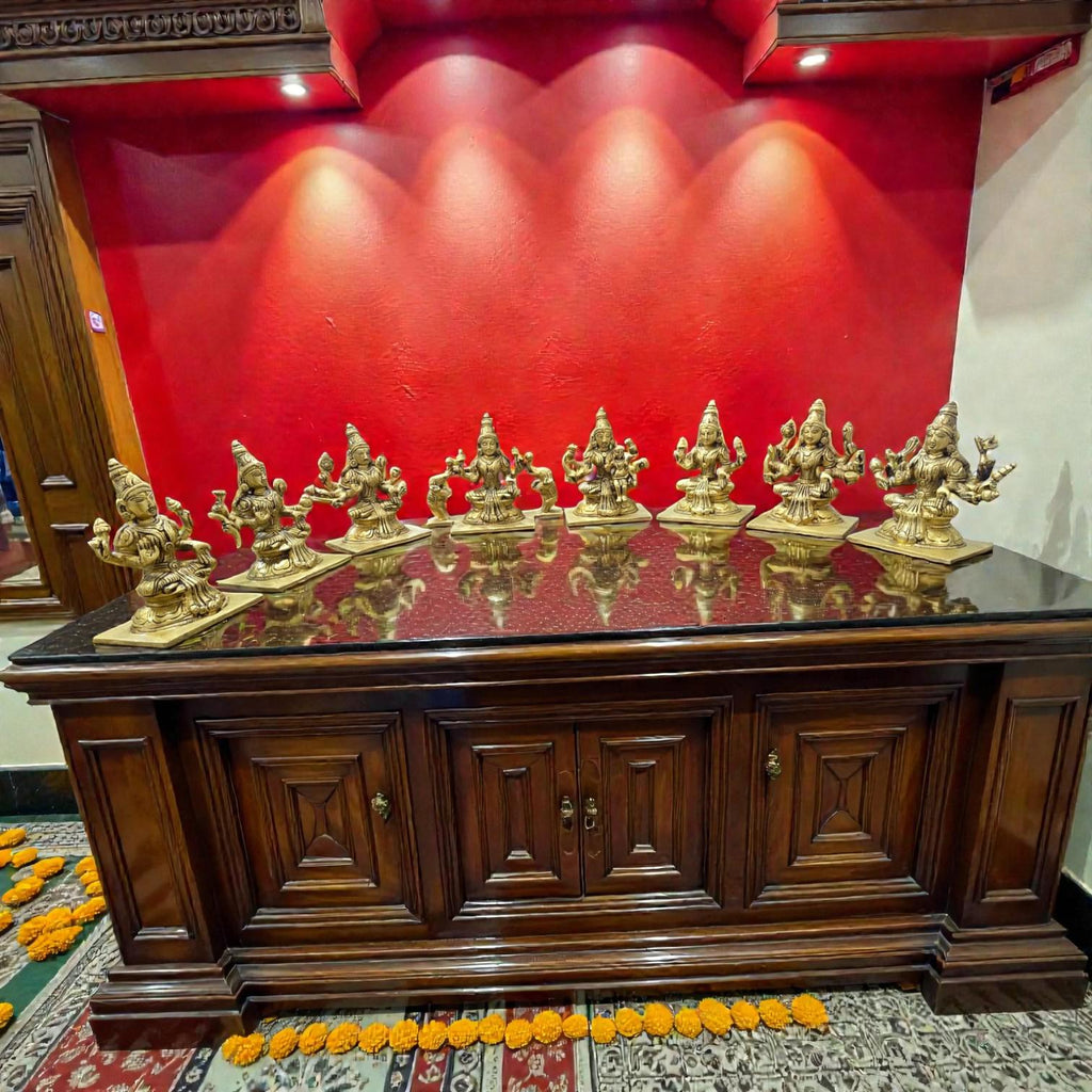 Ashta Lakshmi Brass Idol Set | Traditional Pooja Decor, 5.5"