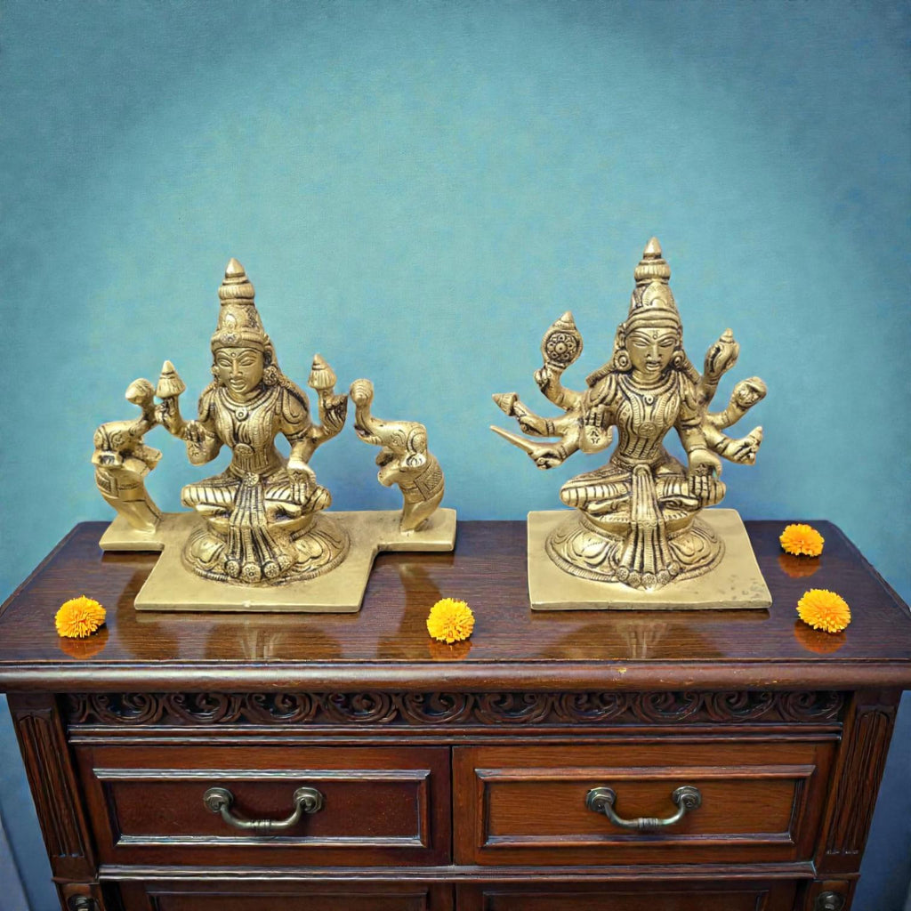Ashta Lakshmi Brass Idol Set | Traditional Pooja Decor, 5.5"