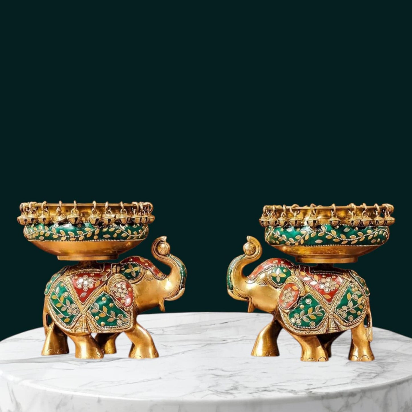 Elephant Urli Bowl with Stone Cladding – Handcrafted Brass Décor | Traditional Indian Centerpiece for Festive & Luxury Home Styling