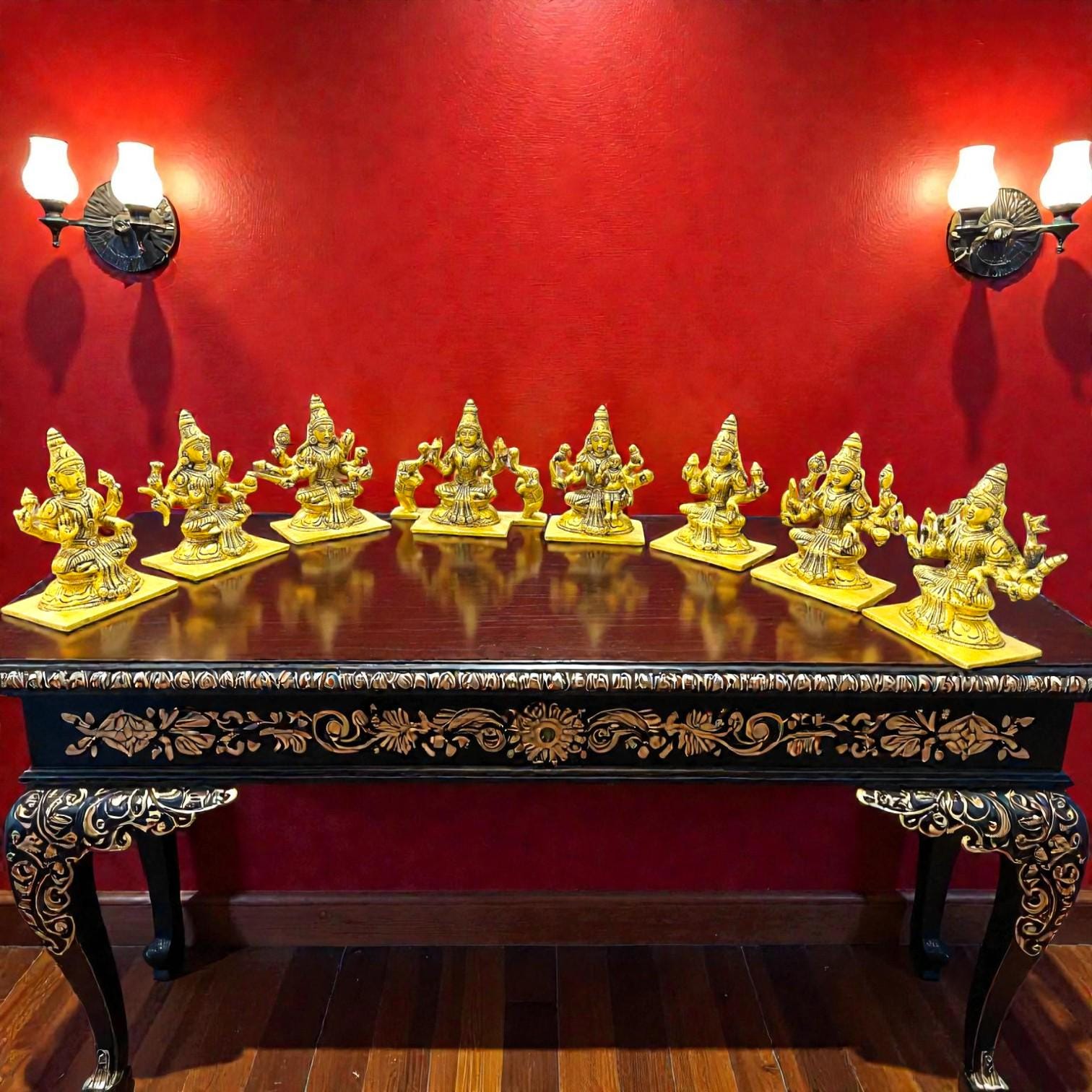Ashta Lakshmi Brass Idol Set | Traditional Pooja Decor, 5.5"