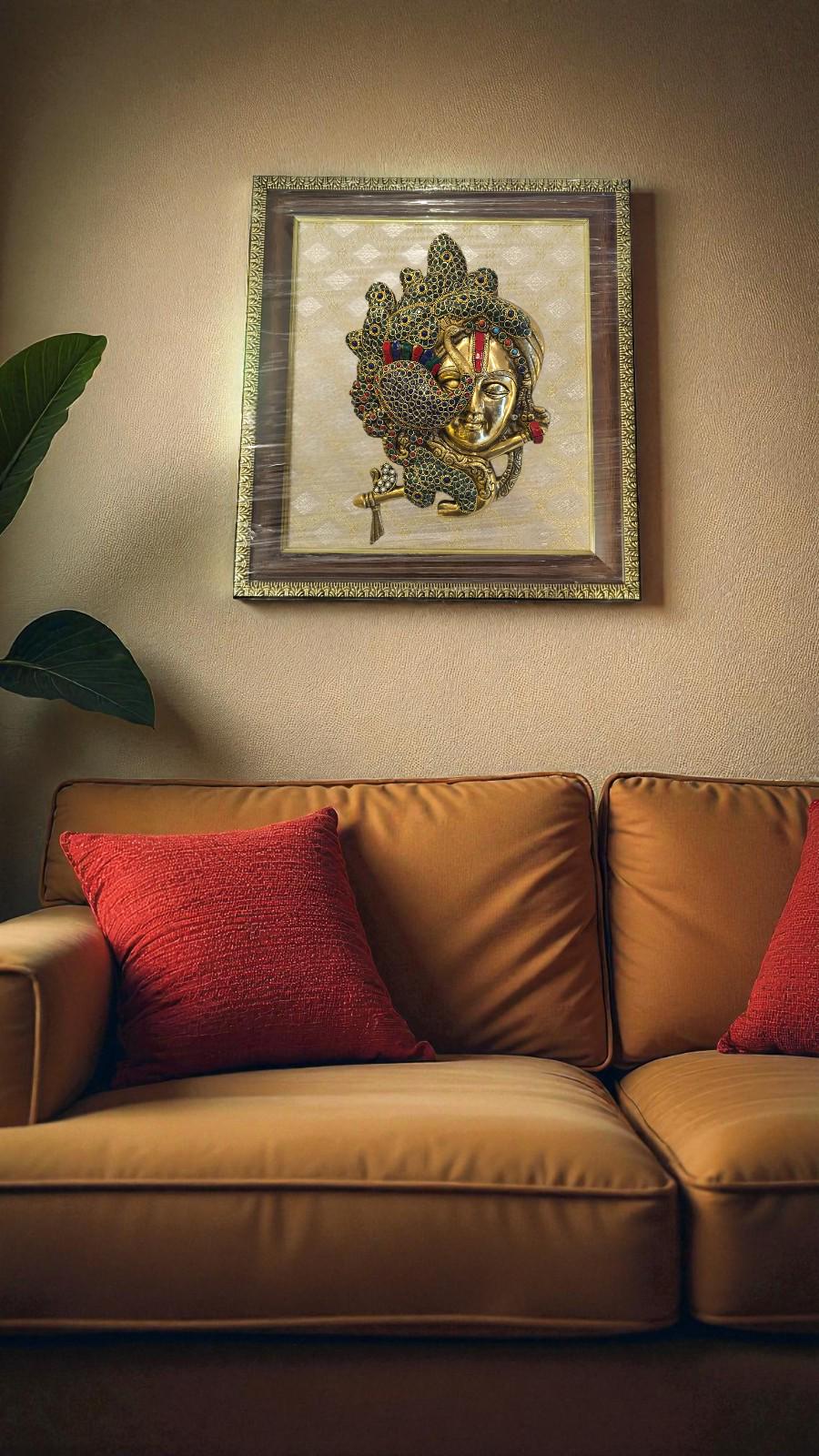 Handcrafted Brass Krishna Peacock Wall Art – Indian Spiritual Decor