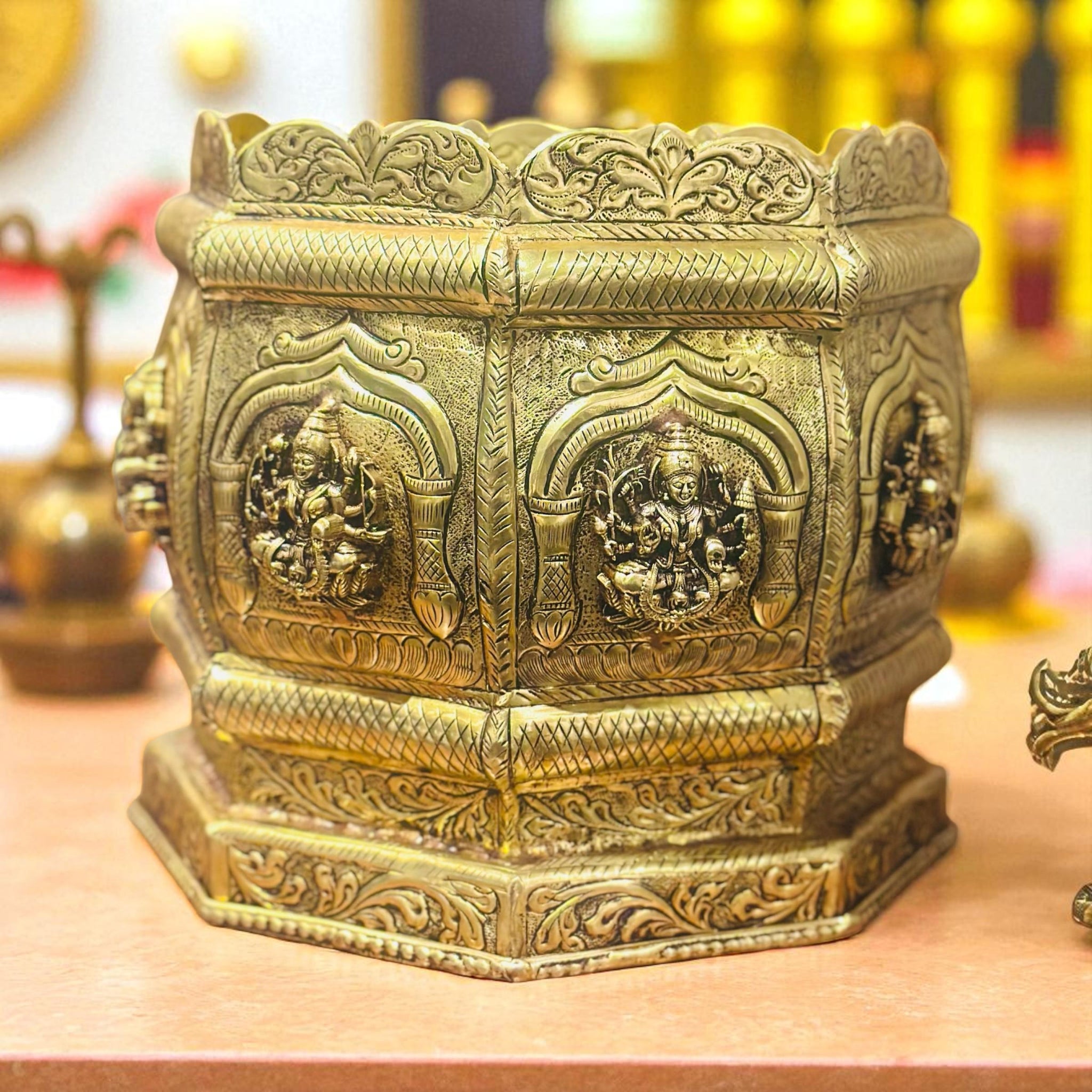 Handcrafted Brass Ashtalakshmi Planter – Temple Inspired Indian Décor | Luxury Spiritual Centerpiece