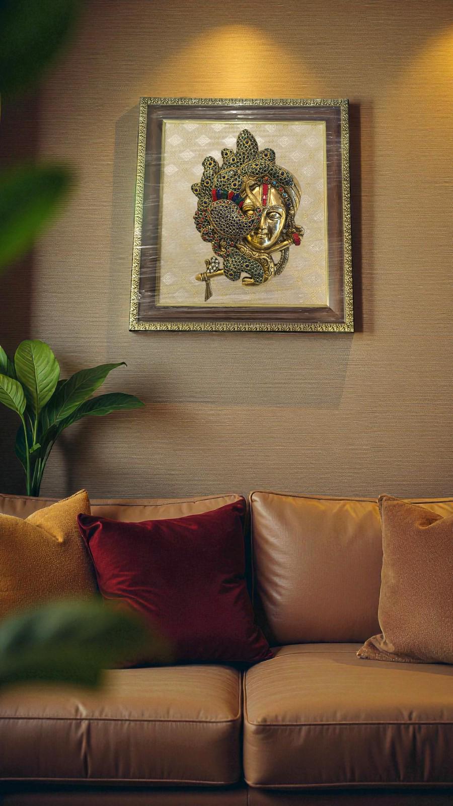 Handcrafted Brass Krishna Peacock Wall Art – Indian Spiritual Decor
