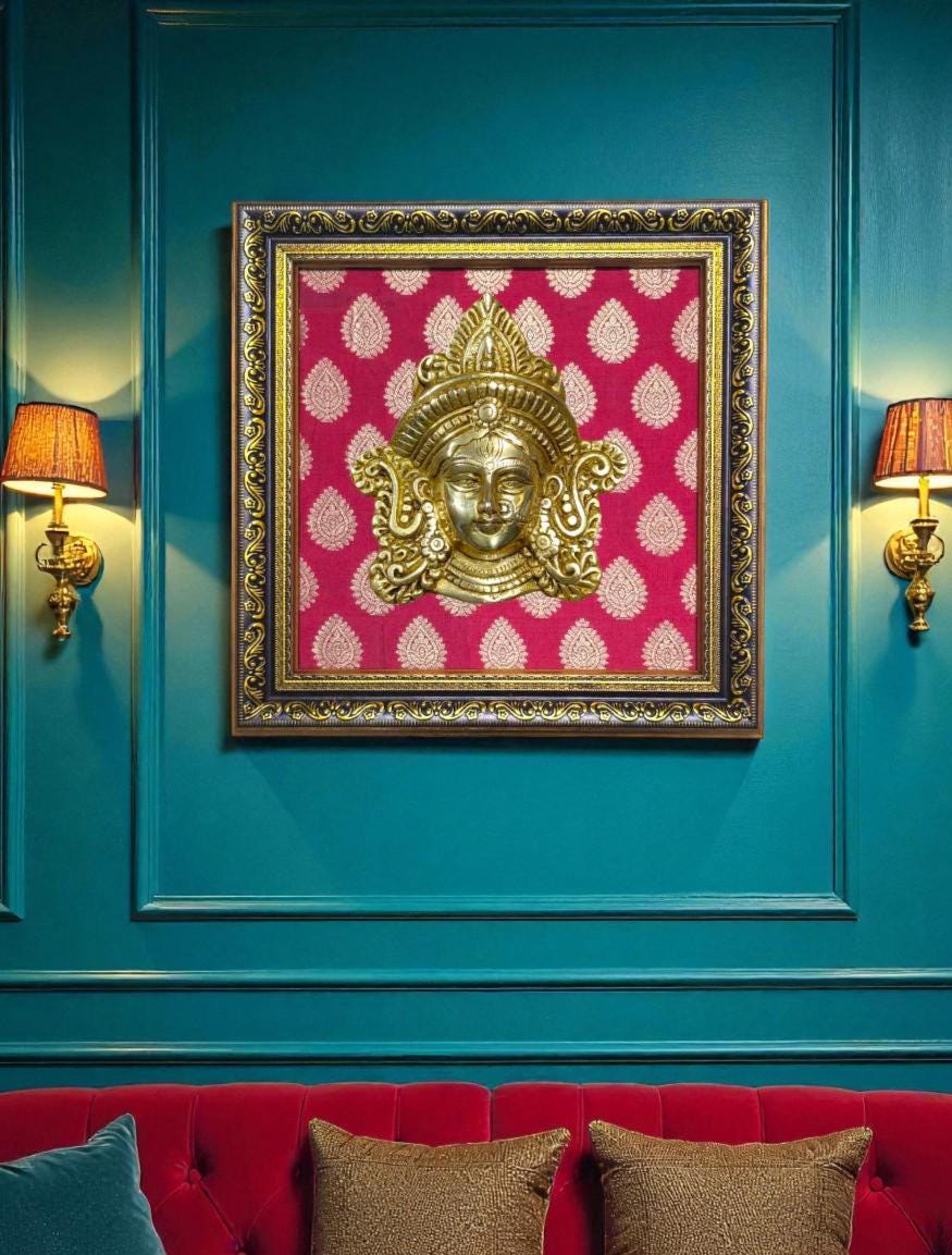 Brass Devi Face Wall Frame | Indian Ethnic Art, Luxury Gift