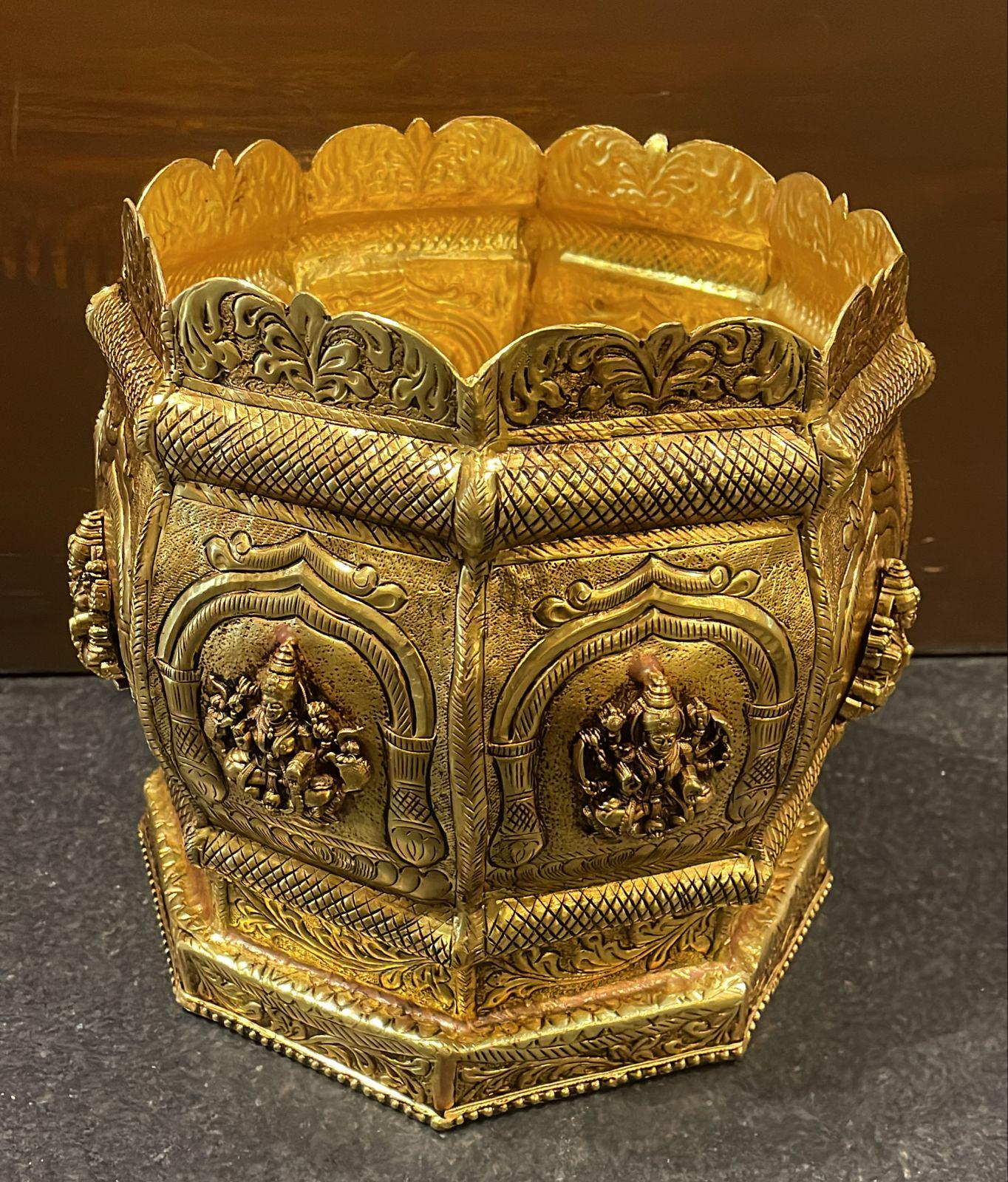 Handcrafted Brass Ashtalakshmi Planter – Temple Inspired Indian Décor | Luxury Spiritual Centerpiece