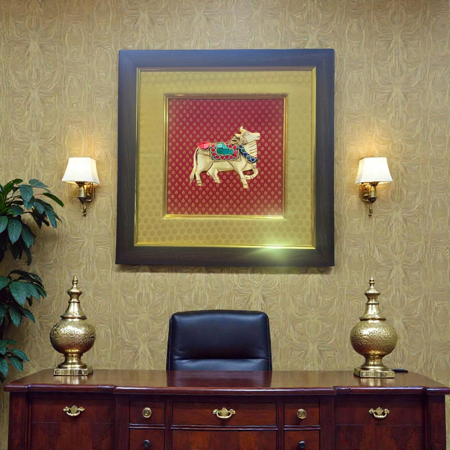 Beige and Red Silk Wall Frame – Customize with Nandi. Message us today.