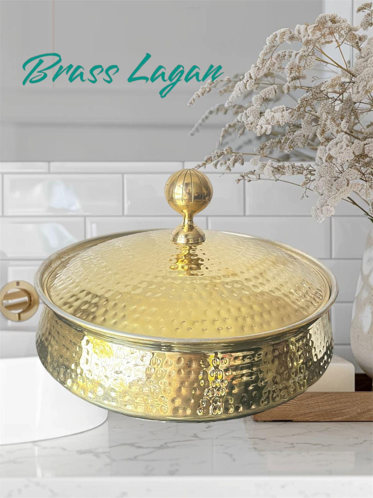Pure Brass Lagan Handi for Cooking with Lid
