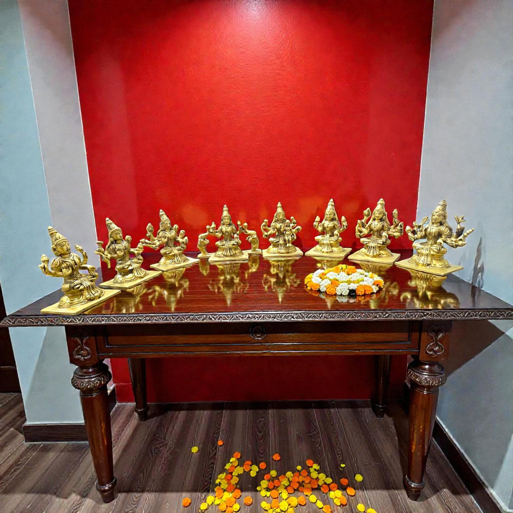 Ashta Lakshmi Brass Idol Set | Traditional Pooja Decor, 5.5"