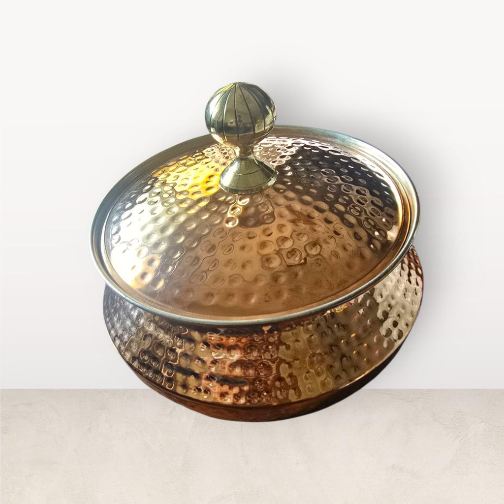 Hammered Copper Cooking Handi with Lid – Traditional Indian Cookware | Handcrafted Heritage Kitchen Essential