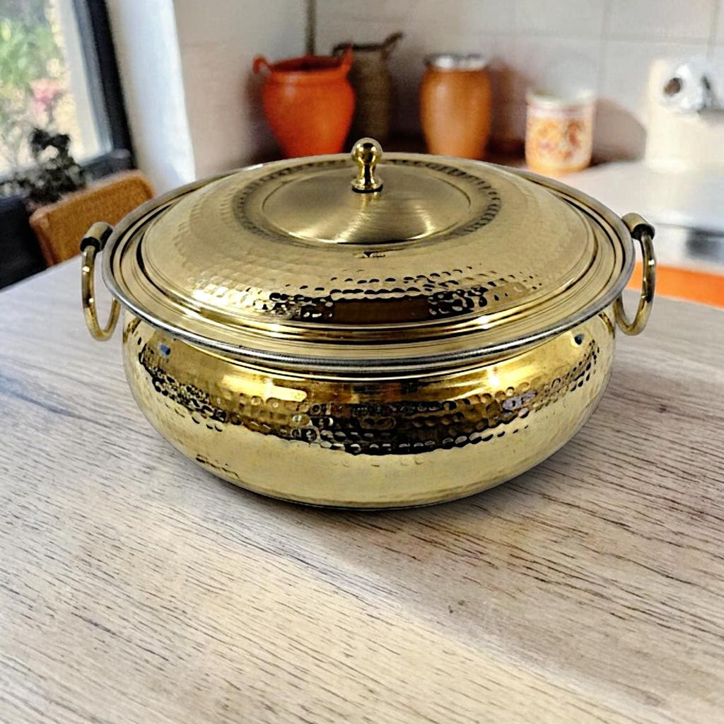 Pure Brass Lagan Handi with lid and Handles for Cooking