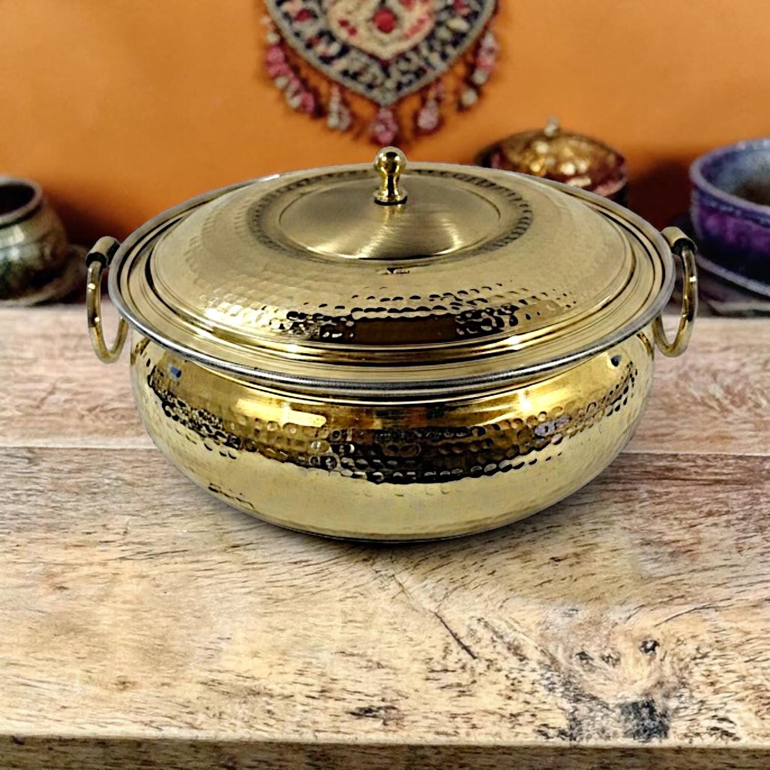 Pure Brass Lagan Handi with lid and Handles for Cooking