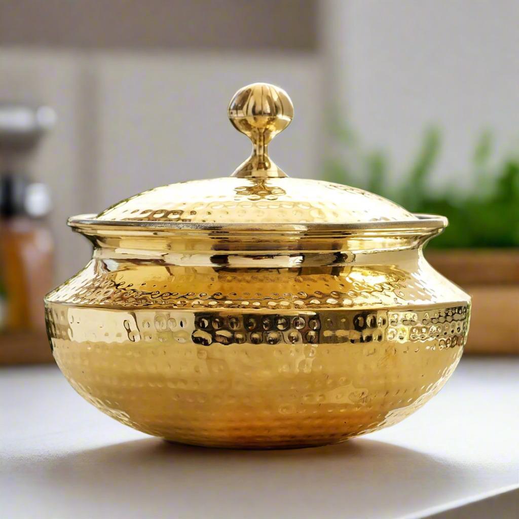 Hammered Brass Handi with Lid – Traditional Indian Cookware | Handcrafted Heritage Cookware by CraftedHomes