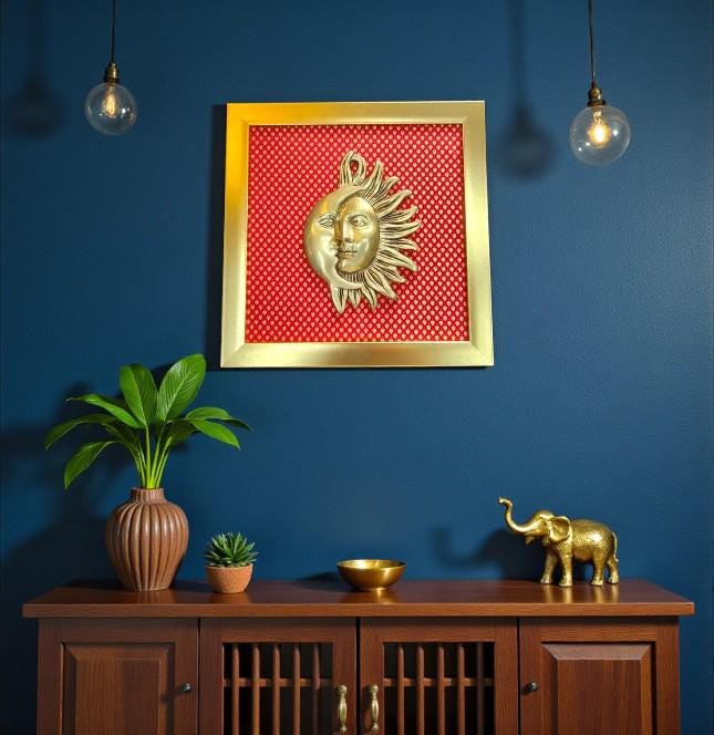 Sun & Moon Brass Wall Art – Celestial Elegance in Gold by CraftedHomes. Message us today.