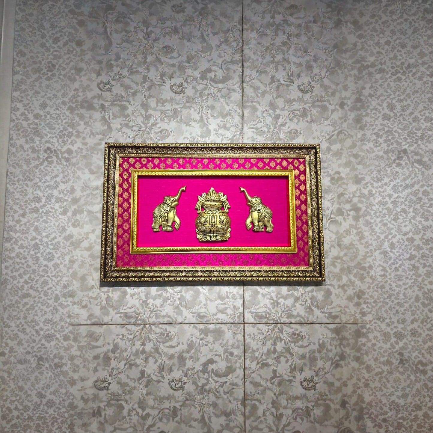 Brass Kalash and Elephant Wall Frame | Indian Temple Decor