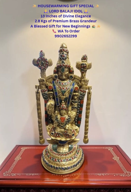 Lord Balaji Premium Brass Idol – 13 Inches | 2.8 Kgs | Housewarming & Spiritual Gift
