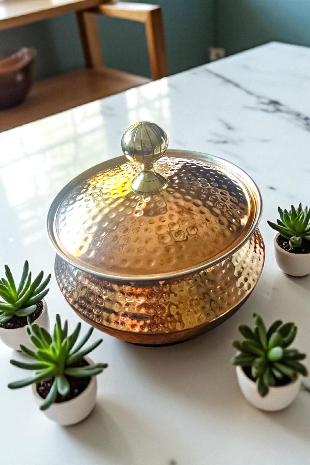 Hammered Copper Cooking Handi with Lid – Traditional Indian Cookware | Handcrafted Heritage Kitchen Essential