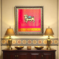 Brass Nandi Pink Silk Wall Frame – A Sacred Symbol of Devotion and Strength- customize with other idols on this frame