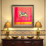 Brass Nandi Pink Silk Wall Frame – A Sacred Symbol of Devotion and Strength- customize with other idols on this frame