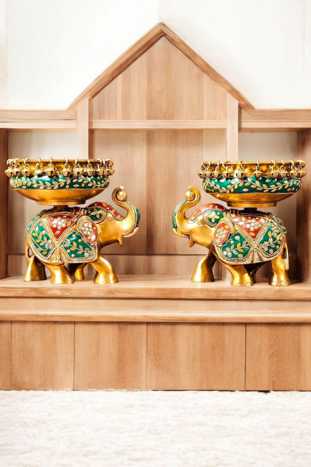 Elephant Urli Bowl with Stone Cladding – Handcrafted Brass Décor | Traditional Indian Centerpiece for Festive & Luxury Home Styling