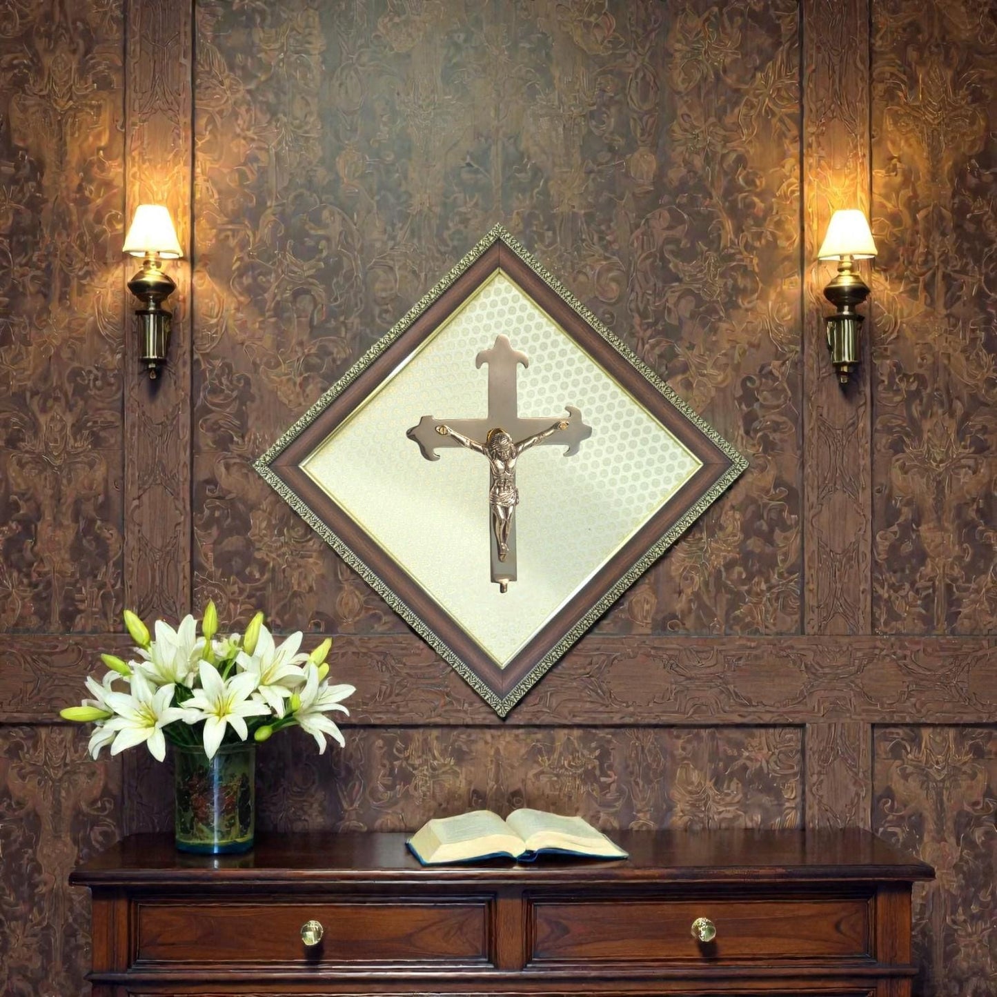 Handcrafted Christian Wall Crucifix | Elegant Wooden Frame | Sacred Home Décor