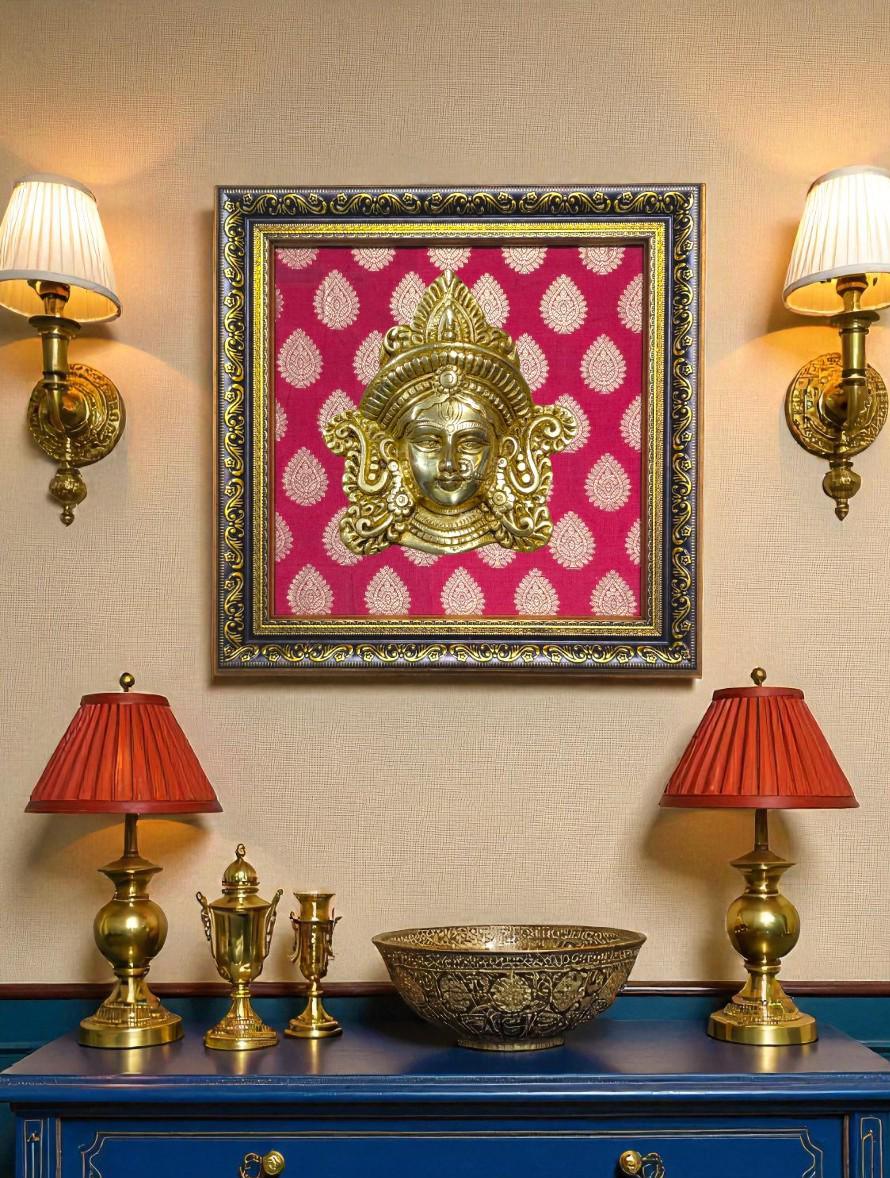 Brass Devi Face Wall Frame | Indian Ethnic Art, Luxury Gift