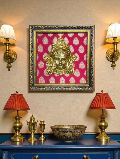 Brass Devi Face Wall Frame | Indian Ethnic Art, Luxury Gift
