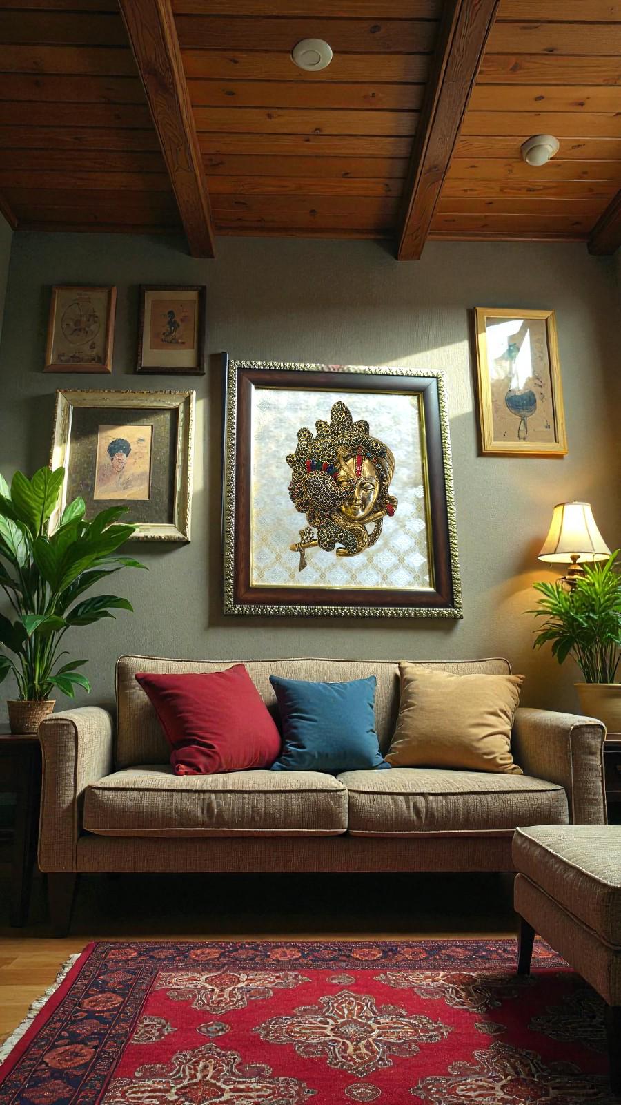 Handcrafted Brass Krishna Peacock Wall Art – Indian Spiritual Decor