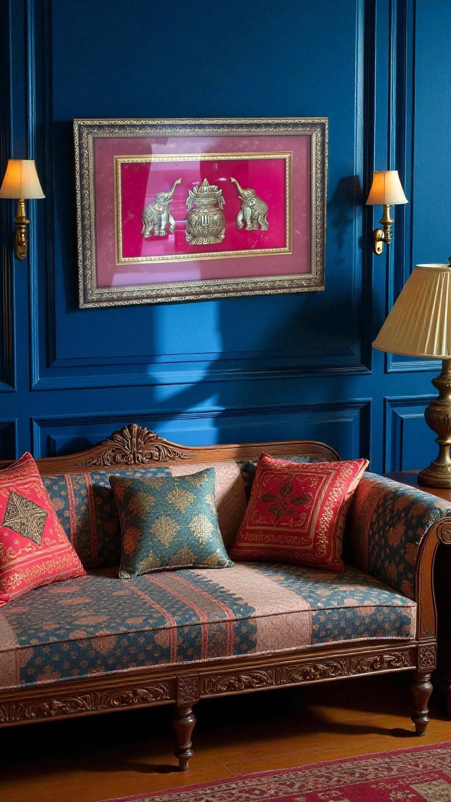 Brass Kalash and Elephant Wall Frame | Indian Temple Decor
