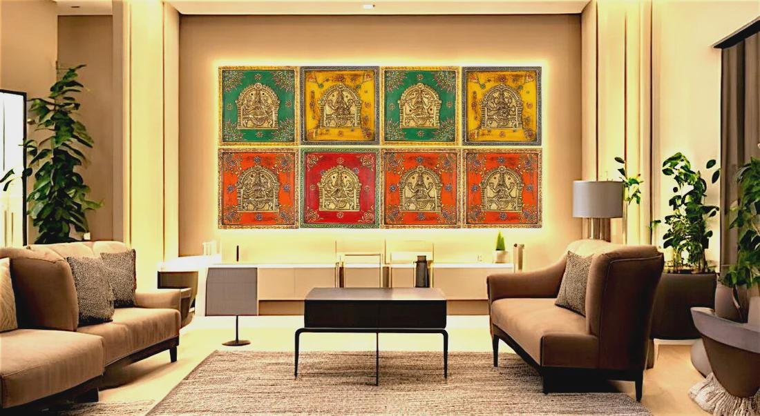 Brass Ashta Lakshmi Wall Frame Set of 8 – Handcrafted Traditional Wall Art Collage.