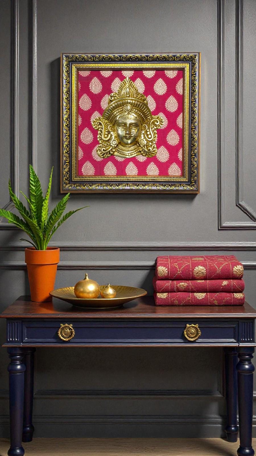 Brass Devi Face Wall Frame | Indian Ethnic Art, Luxury Gift