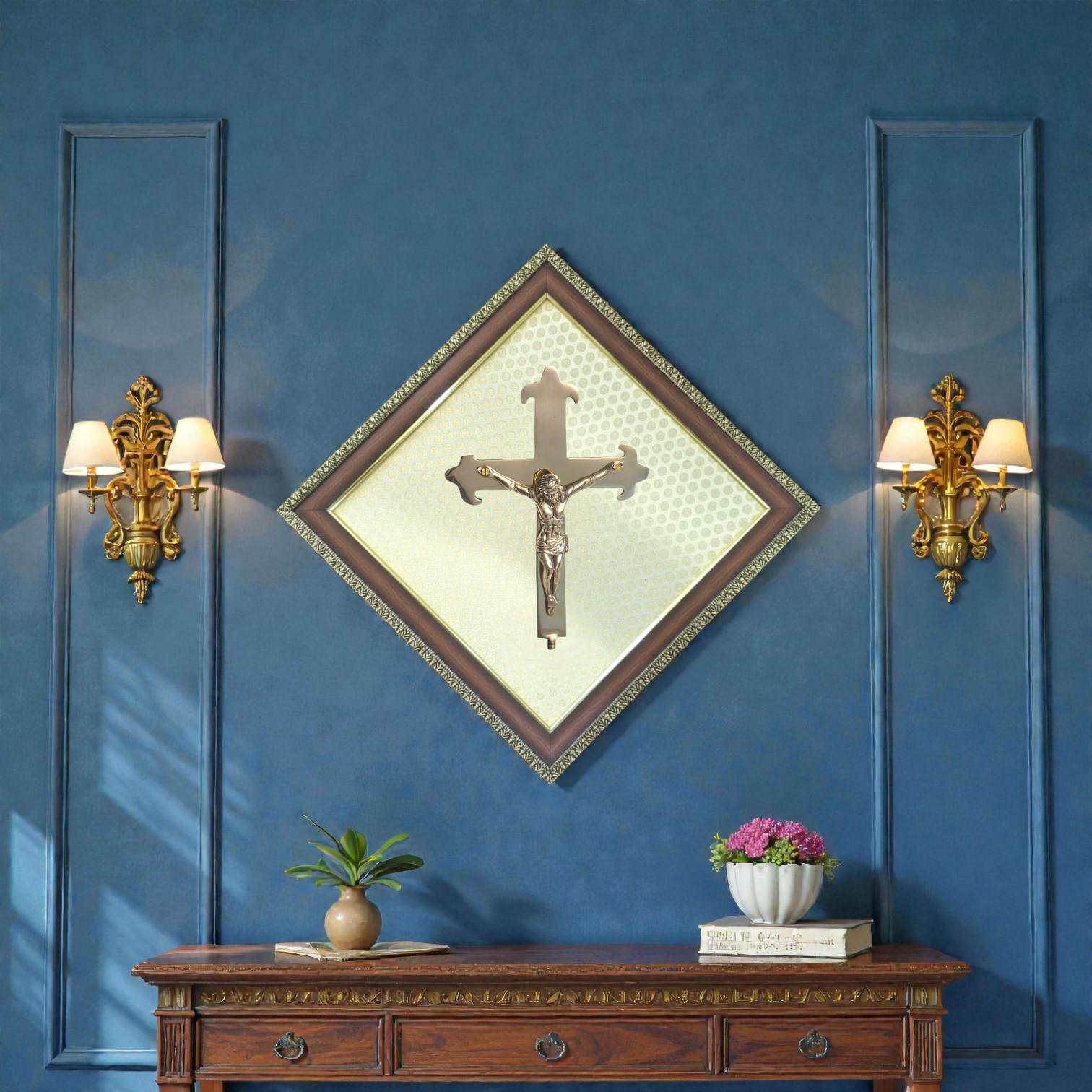 Handcrafted Christian Wall Crucifix | Elegant Wooden Frame | Sacred Home Décor