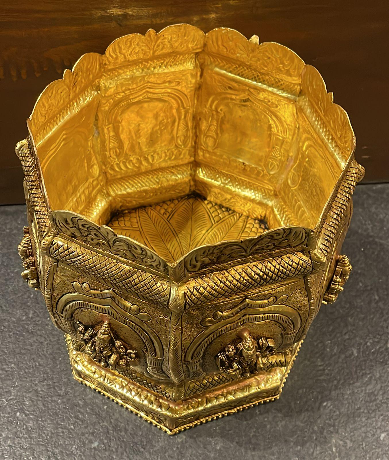 Handcrafted Brass Ashtalakshmi Planter – Temple Inspired Indian Décor | Luxury Spiritual Centerpiece