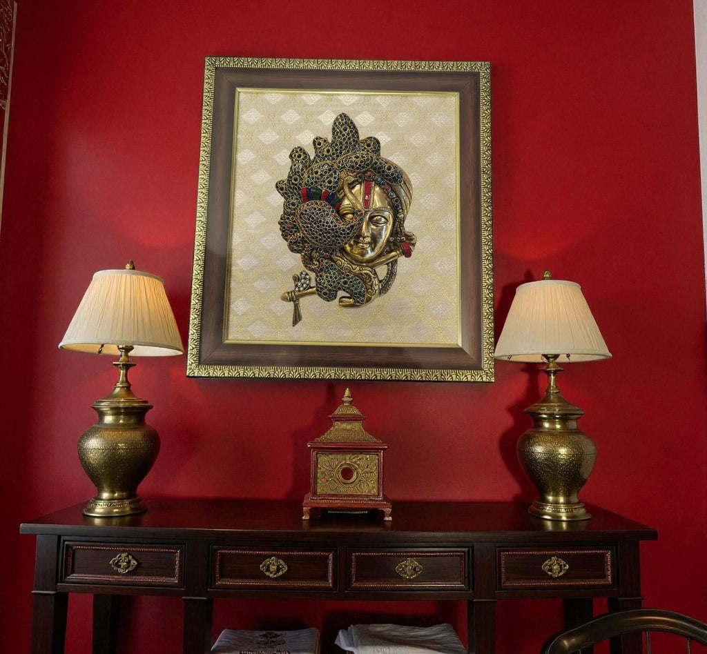 Handcrafted Brass Krishna Peacock Wall Art – Indian Spiritual Decor