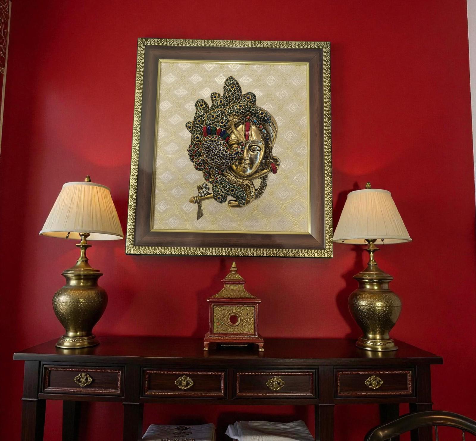 Handcrafted Brass Krishna Peacock Wall Art – Indian Spiritual Decor