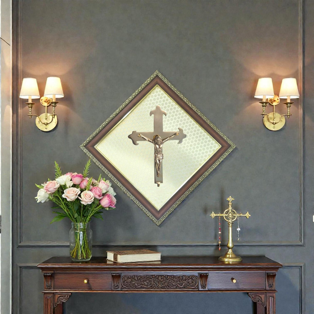 Handcrafted Christian Wall Crucifix | Elegant Wooden Frame | Sacred Home Décor