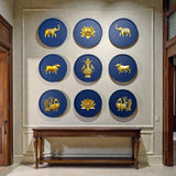 Brass Wall Decor Motifs | Wooden Round Wall Frames with Brass Items | Home & Office Wall Decor | Set of 9.