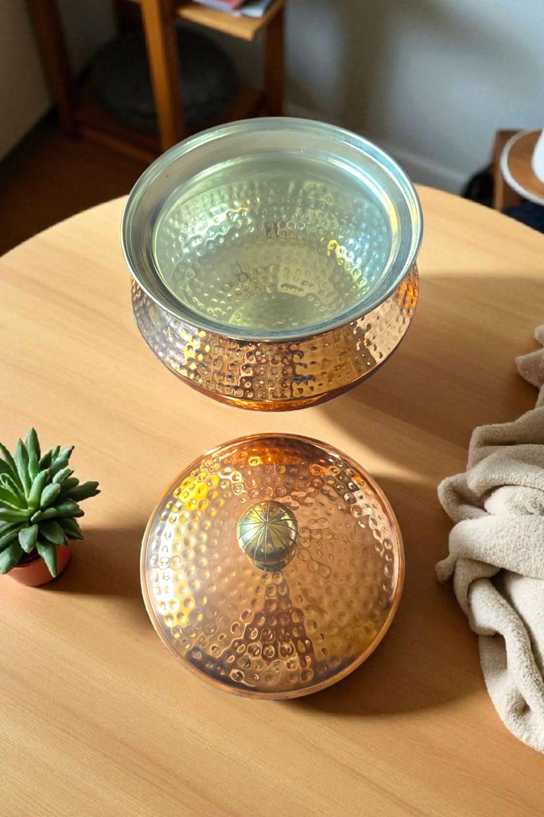 Hammered Copper Cooking Handi with Lid – Traditional Indian Cookware | Handcrafted Heritage Kitchen Essential