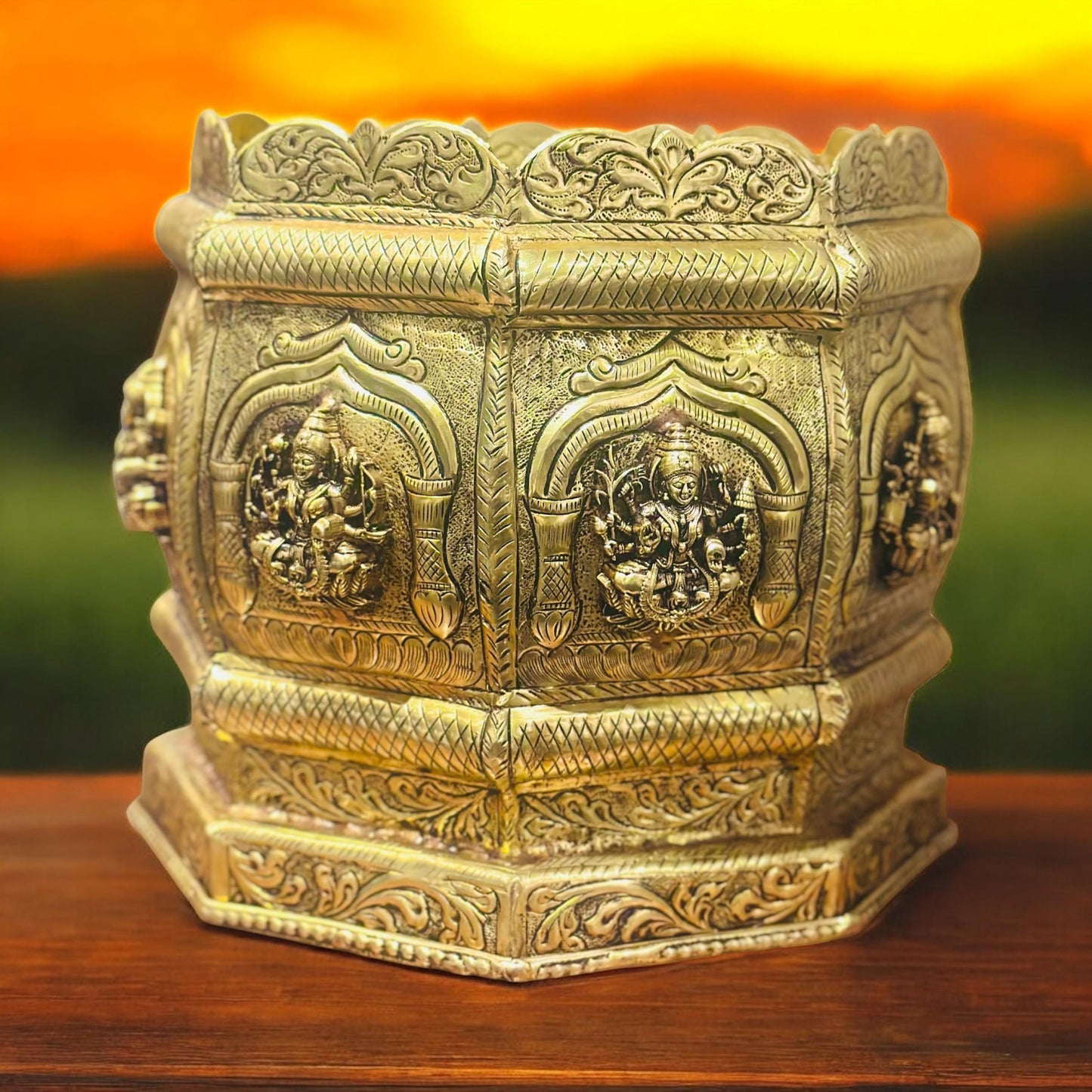 Handcrafted Brass Ashtalakshmi Planter – Temple Inspired Indian Décor | Luxury Spiritual Centerpiece