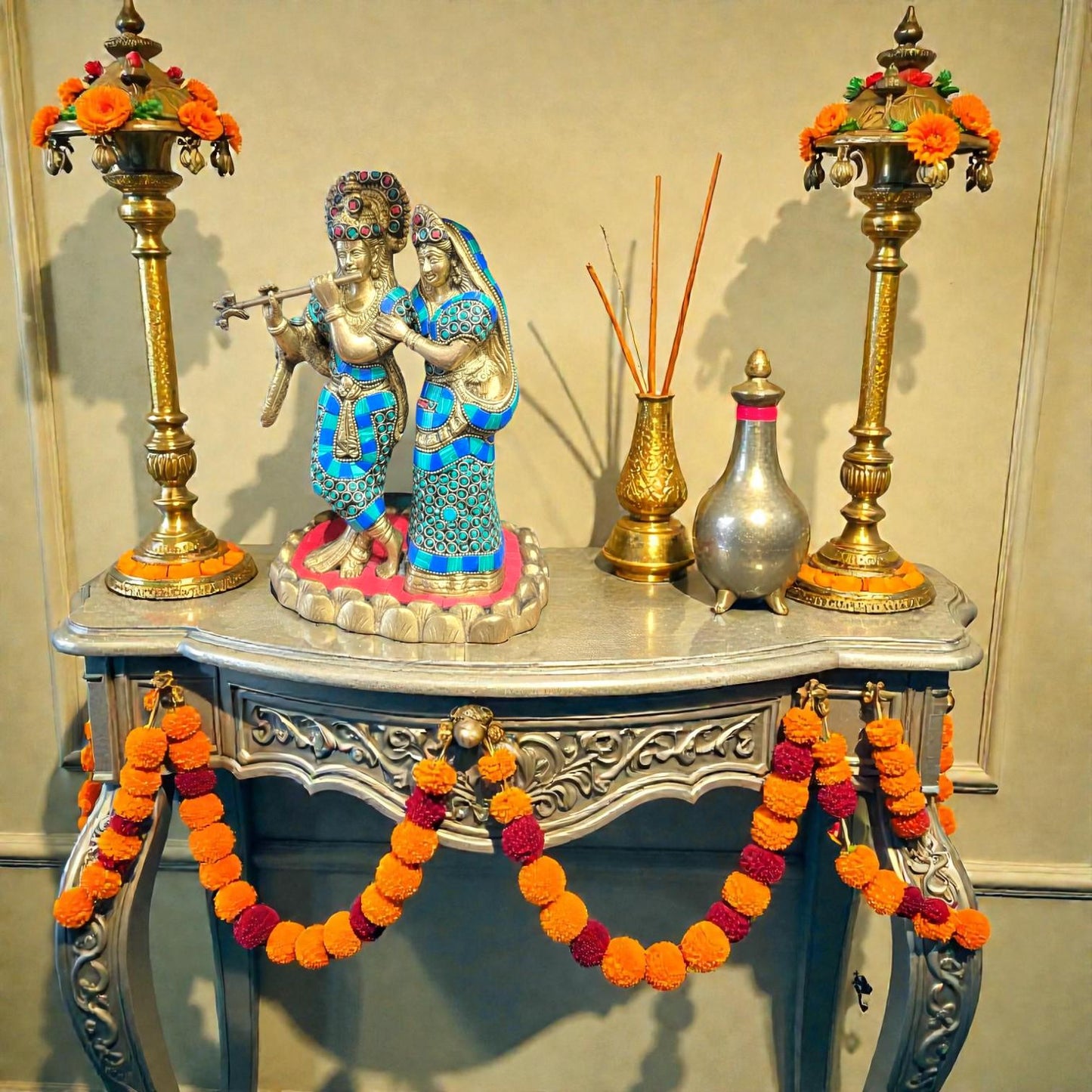 Handcrafted Radha Krishna Brass Idol | Spiritual Home & Pooja Décor