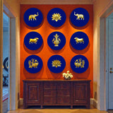 Brass Wall Decor Motifs | Wooden Round Wall Frames with Brass Items | Home & Office Wall Decor | Set of 9.
