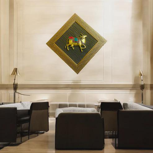 Low stock alert, Brass Nandi Diamond Wall Frame – A Sacred Symbol of Devotion and Strength